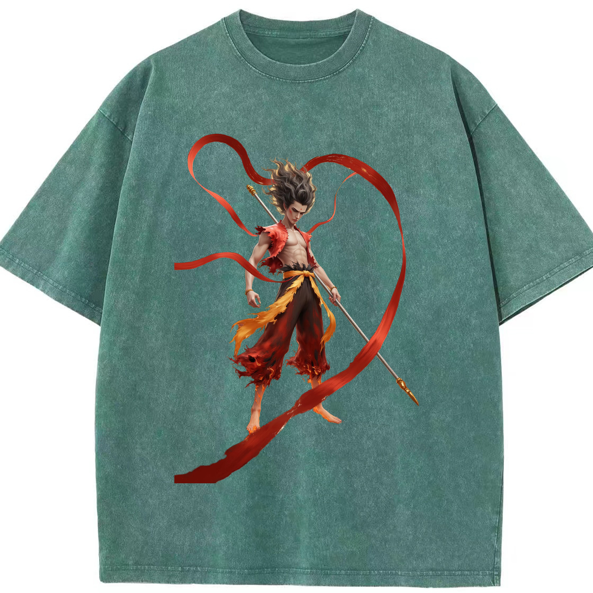 （画像用） Ne Zha 2 ナタ 魔童の大暴れ 綿100% ヴィンテージ風 半袖Tシャツ（フロントプリント）